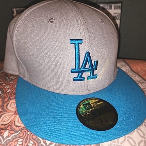 🤜 Los Angeles Dodgers Grey with Light Blue New Era 59Fifty Cap, 7 3/8" 🤛 - Picture 1 of 6